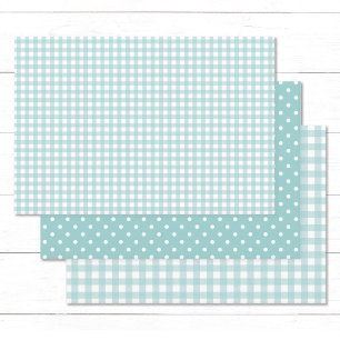 Gingham Polka Dots Pastel Turquoise Mix en Match Inpakpapier Vel