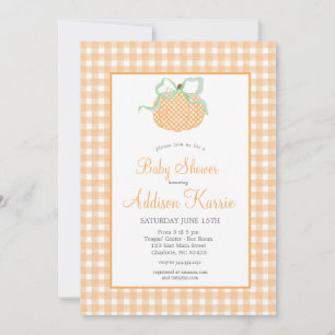 Gingham Pompoen Baby shower Invitation Kaart