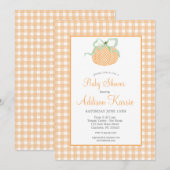 Gingham Pompoen Baby shower Invitation Kaart (Voorkant / Achterkant)