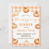Gingham Pompoen Thanksgiving Uitnodiging (Voorkant)