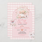 Gingham Princess ParTea Roze Vlinder Verjaardag Kaart (Voorkant / Achterkant)