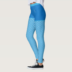 Gingham Print Blue White Monogram op maat gemaakt Leggings