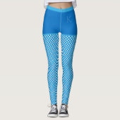 Gingham Print Blue White Monogram op maat gemaakt Leggings (Voorkant)