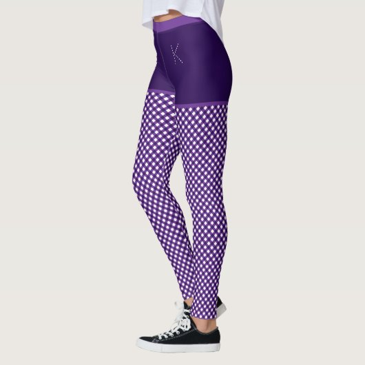 Gingham Print Paars White Monogram persoonlijk Leggings (Links)