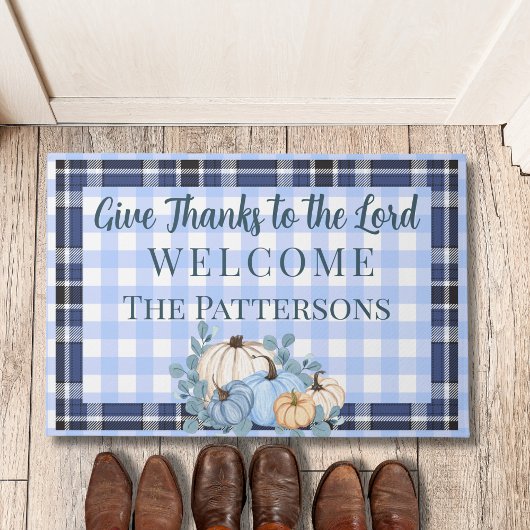 Gingham Psalm 136:3 Dank aan de Heer Herfst Deurmat