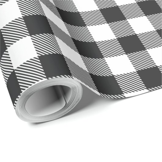 Gingham Pset Black White Rustic Modern Cadeaupapier (Rol Hoek)