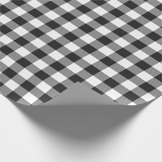 Gingham Pset Black White Rustic Modern Cadeaupapier (Hoek)