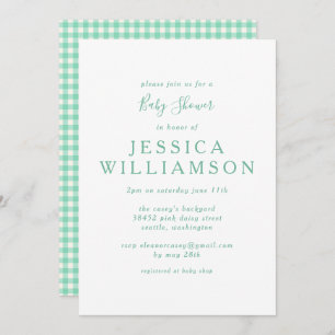 Gingham Pset in Mint Green Baby shower Kaart