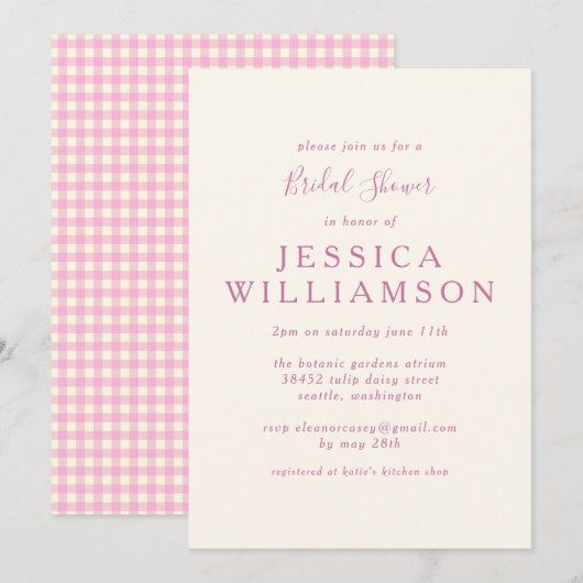 Gingham Pset in roze Vrijgezellenfeest Kaart (Voorkant / Achterkant)