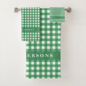  Gingham Pset - Persoonlijke naam | Groen Bad Handdoek (Insitu)