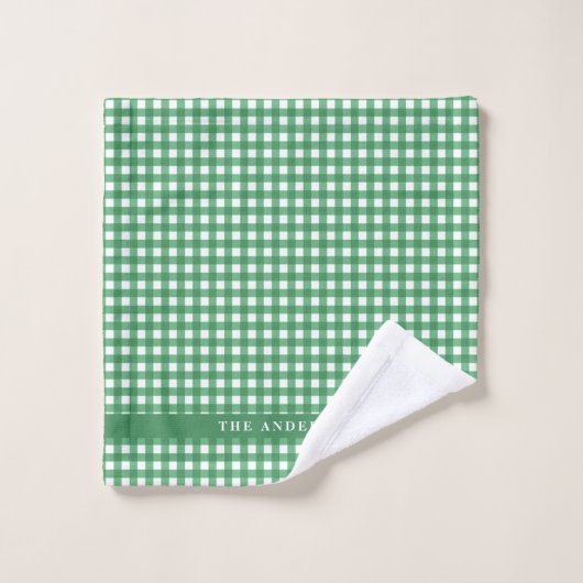  Gingham Pset - Persoonlijke naam | Groen Bad Handdoek (Wasdoekje)