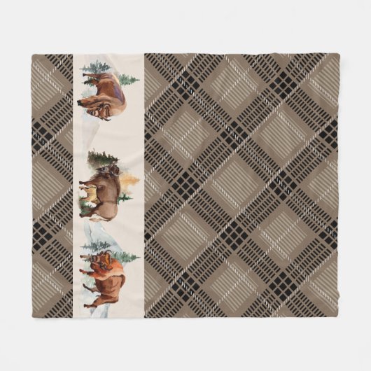 Gingham Pset Waterverf Bison Buffalo Rustic Fleece Deken (Voorkant (Horizontaal))