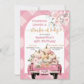 Gingham Pumpkin Leaves & Stacks of Hay Birthday Kaart (Voorkant)