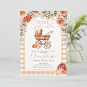 Gingham Pumpkin Stroller Baby Sprinkle Baby shower Kaart (Staand voorkant)