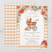 Gingham Pumpkin Stroller Baby Sprinkle Baby shower Kaart (Voorkant / Achterkant)