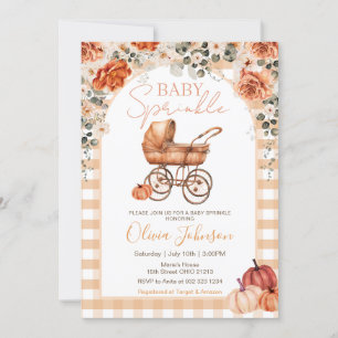 Gingham Pumpkin Stroller Baby Sprinkle Baby shower Kaart