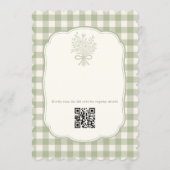 Gingham QR Code Sage Green Floral Bridal Shower Kaart (Achterkant)