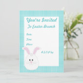 Gingham Rabbit Invitation Kaart (Staand voorkant)