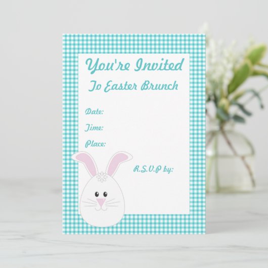 Gingham Rabbit Invitation Kaart (Staand voorkant)
