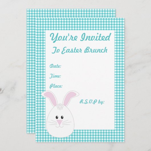 Gingham Rabbit Invitation Kaart (Voorkant / Achterkant)