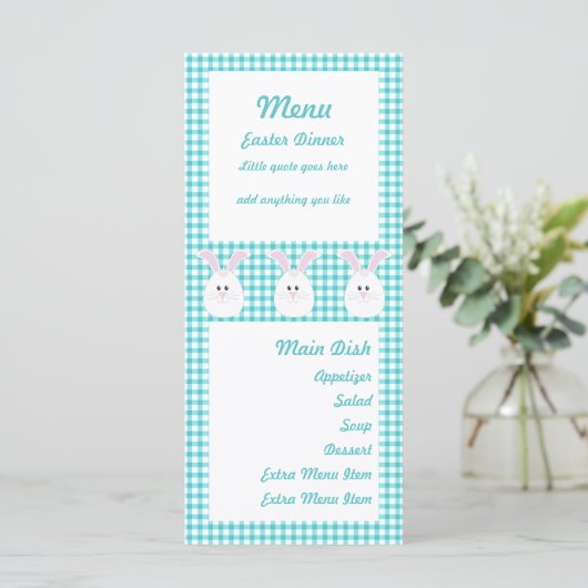 Gingham Rabbit Menu Card (Staand voorkant)