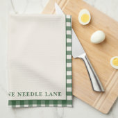Gingham rand met dennenappelaccent op Dennennaald Theedoek (Quarter Fold)