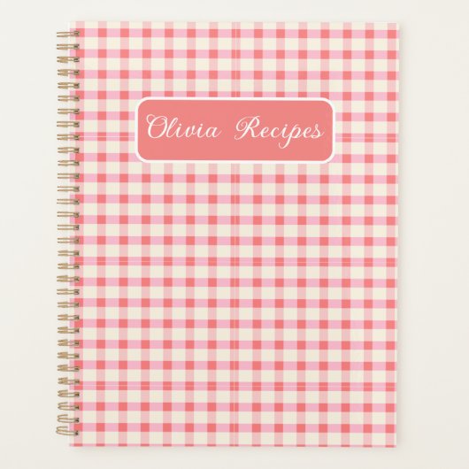 Gingham Recepten Blush Roze Rut Cute Feminin Planner (Voorkant)