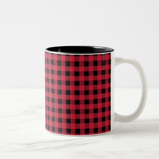 Gingham Red en Black Tweekleurige Koffiemok (Rechts)
