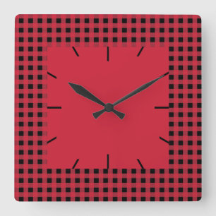 Gingham Red en Black Vierkante Klok