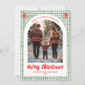Gingham Red Green Christmas Custom Arch 5 Photo Feestdagenkaart (Voorkant)