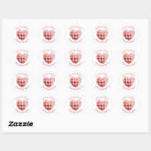 Gingham Red Heart 'Liefde is onderweg' Ronde Sticker (Vel)