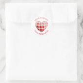 Gingham Red Heart 'Liefde is onderweg' Ronde Sticker (Tas)