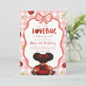 Gingham Red Ladybug 1st Birthday Invitation_ Kaart (Staand voorkant)