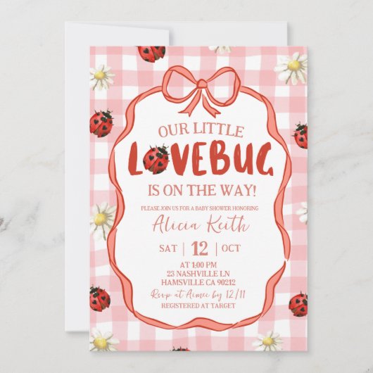 Gingham Red Lovebug Baby Shower Kaart (Voorkant)