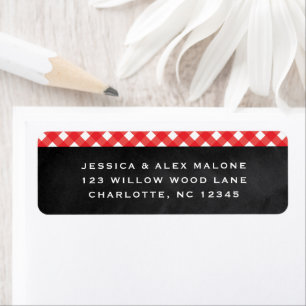 Gingham red rustic check Patroon return address Etiket