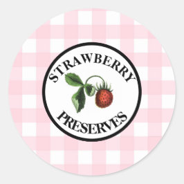 Gingham Retro Aardbeienconserven Ronde Sticker