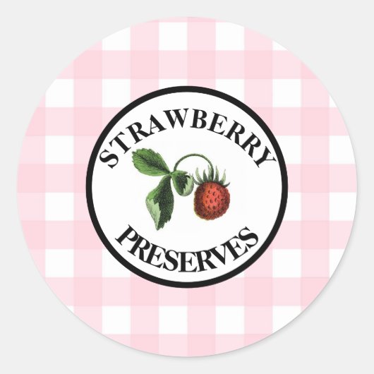 Gingham Retro Aardbeienconserven Ronde Sticker (Voorkant)