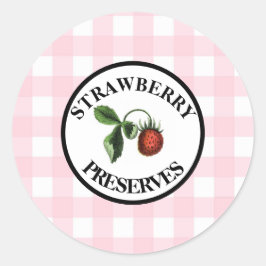 Gingham Retro Aardbeienjam Ronde Sticker