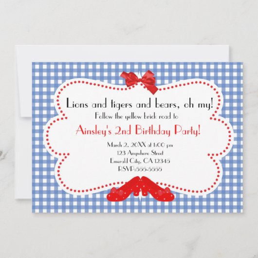 Gingham Rode Schoenen Wizard of Oz Uitnodiging (Voorkant)