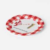 Gingham, rode vis & ballon 1e verjaardag papieren bordje (Gekanteld)