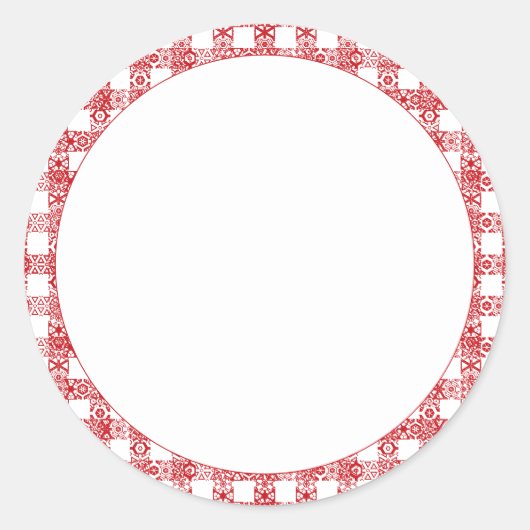 Gingham rode witte blanco rooster  gelid ronde sticker (Voorkant)
