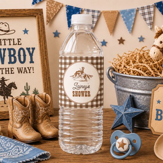 Gingham Rodeo Baby Shower Waterfleslabels Waterfles Etiket