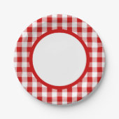 Gingham rood en wit cheques gespeeld feest, bruilo papieren bordje (Voorkant)
