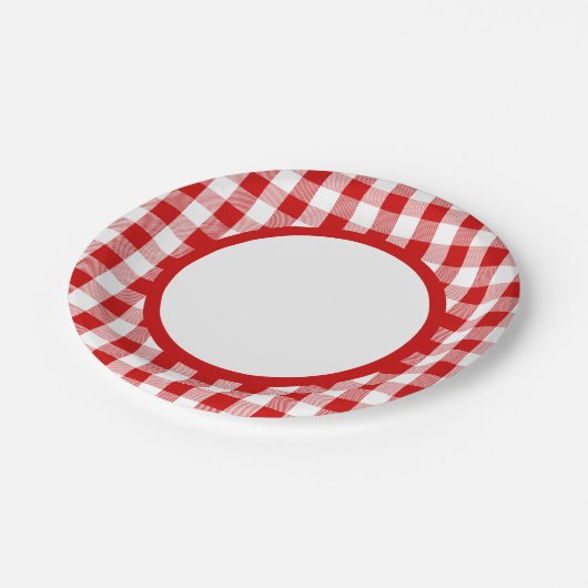 Gingham rood en wit cheques gespeeld feest, bruilo papieren bordje (Gekanteld)
