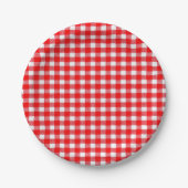 Gingham rood en wit picknick lunchfeest papieren bordje (Voorkant)