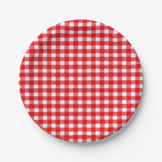 Gingham rood en wit picknick lunchfeest papieren bordje (Voorkant)