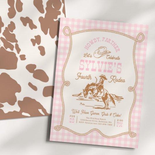 Gingham Rope Cowgirl Birthday Invitation Kaart