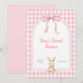 Gingham Roze Boog Konijn Kaart (Voorkant / Achterkant)
