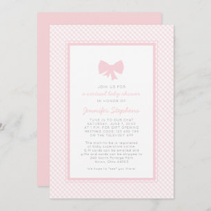 Gingham roze boog virtueel baby shower kaart
