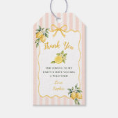 Gingham roze citroen thema 1e verjaardag cadeaulabel (Voorkant)